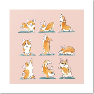 Corgi Yoga Watercolor Posters and Art